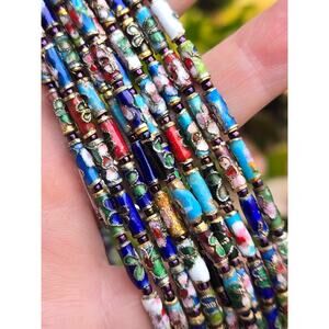 Gorgeous Vintage Multi Strand Cloisonne Beaded Necklace, 17.5"